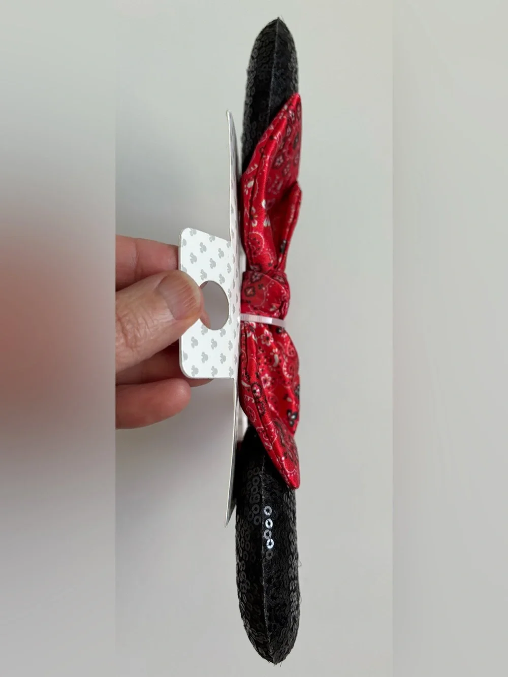 Disney Minnie Mouse Sequin Ears Red Bandana Bow Headband NWT
